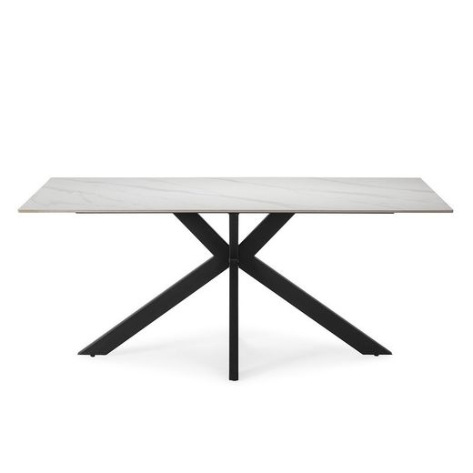 Tavolo da pranzo, 180 x 90 x 76 cm, in pietra sintetica e metallo bianco e nero | Collezione Bimba