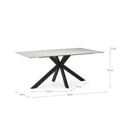 Tavolo da pranzo, 180 x 90 x 76 cm, in pietra sintetica e metallo bianco e nero | Collezione Bimba