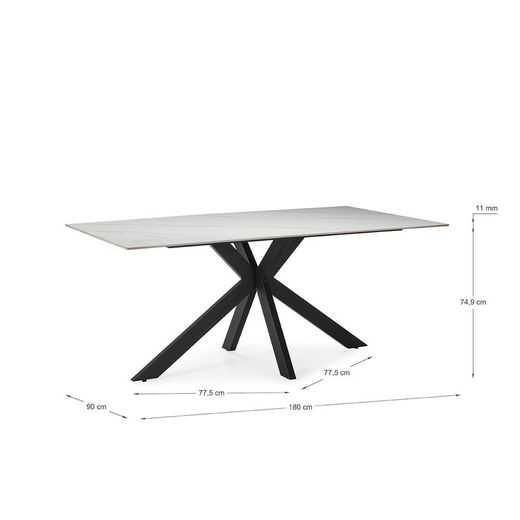 Tavolo da pranzo, 180 x 90 x 76 cm, in pietra sintetica e metallo bianco e nero | Collezione Bimba
