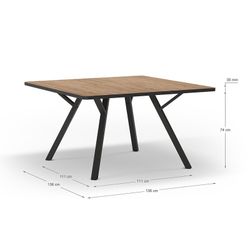 Tavolo da pranzo quadrato, 136 x 136 x 77 cm, in legno naturale e nero | Collezione Beni
