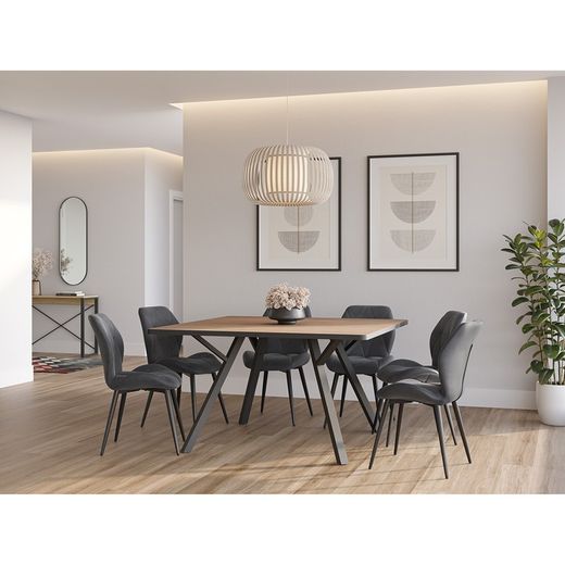 Tavolo da pranzo quadrato, 136 x 136 x 77 cm, in legno naturale e nero | Collezione Beni