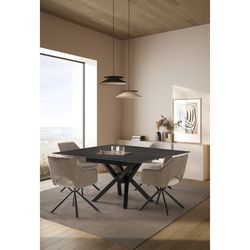 Mesa de comedor cuadrada extensible, 90-150 x 90-150 x 76 cm, de piedra sintetizada y metal en gris oscuro  negro | Colección Arlene
