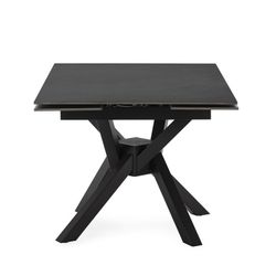 Mesa de comedor cuadrada extensible, 90-150 x 90-150 x 76 cm, de piedra sintetizada y metal en gris oscuro  negro | Colección Arlene