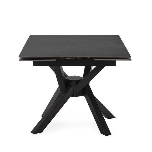 Mesa de comedor cuadrada extensible, 90-150 x 90-150 x 76 cm, de piedra sintetizada y metal en gris oscuro  negro | Colección Arlene
