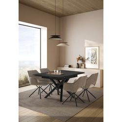 Mesa de comedor cuadrada extensible, 90-150 x 90-150 x 76 cm, de piedra sintetizada y metal en gris oscuro  negro | Colección Arlene