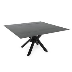 Mesa de comedor cuadrada extensible, 90-150 x 90-150 x 76 cm, de piedra sintetizada y metal en gris oscuro  negro | Colección Arlene