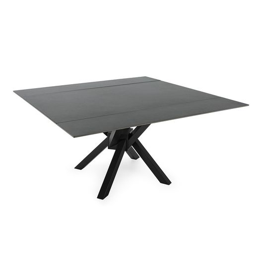 Mesa de comedor cuadrada extensible, 90-150 x 90-150 x 76 cm, de piedra sintetizada y metal en gris oscuro  negro | Colección Arlene