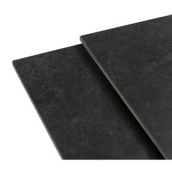 Mesa de comedor cuadrada extensible, 90-150 x 90-150 x 76 cm, de piedra sintetizada y metal en gris oscuro  negro | Colección Arlene