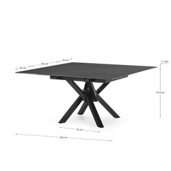 Mesa de comedor cuadrada extensible, 90-150 x 90-150 x 76 cm, de piedra sintetizada y metal en gris oscuro  negro | Colección Arlene