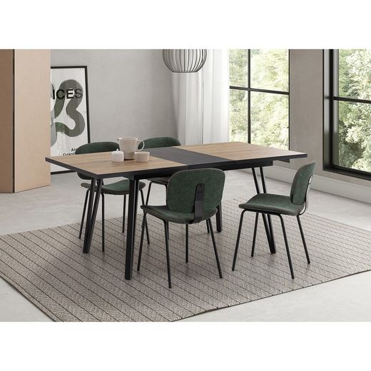 Tavolo da pranzo allungabile, 140-180 x 90 x 77 cm, in legno naturale e nero | Collezione Cleo