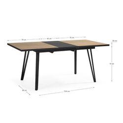 Tavolo da pranzo allungabile, 140-180 x 90 x 77 cm, in legno naturale e nero | Collezione Cleo