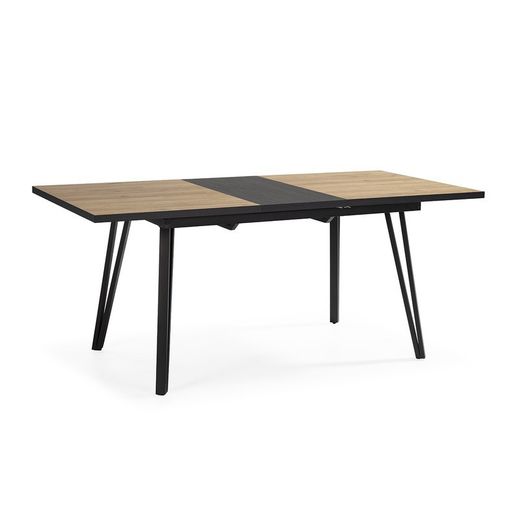 Tavolo da pranzo allungabile, 140-180 x 90 x 77 cm, in legno naturale e nero | Collezione Cleo