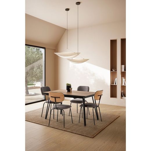 Tavolo da pranzo allungabile, 140-180 x 90 x 77 cm, in legno naturale e nero | Collezione Cleo