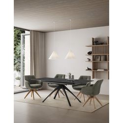 Tavolo da pranzo allungabile, 150-200 x 85 x 76 cm, in pietra sintetica e metallo colore grigio scuro e nero | Collezione Beca