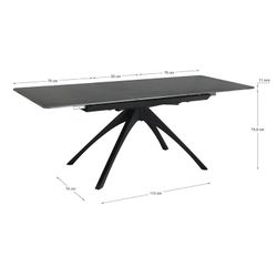 Tavolo da pranzo allungabile, 150-200 x 85 x 76 cm, in pietra sintetica e metallo colore grigio scuro e nero | Collezione Beca