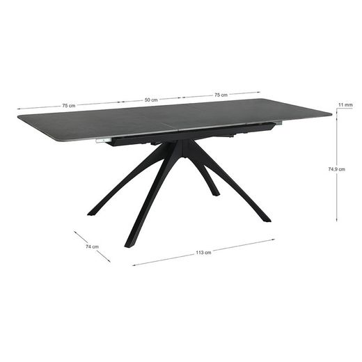 Tavolo da pranzo allungabile, 150-200 x 85 x 76 cm, in pietra sintetica e metallo colore grigio scuro e nero | Collezione Beca