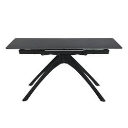Tavolo da pranzo allungabile, 150-200 x 85 x 76 cm, in pietra sintetica e metallo colore grigio scuro e nero | Collezione Beca