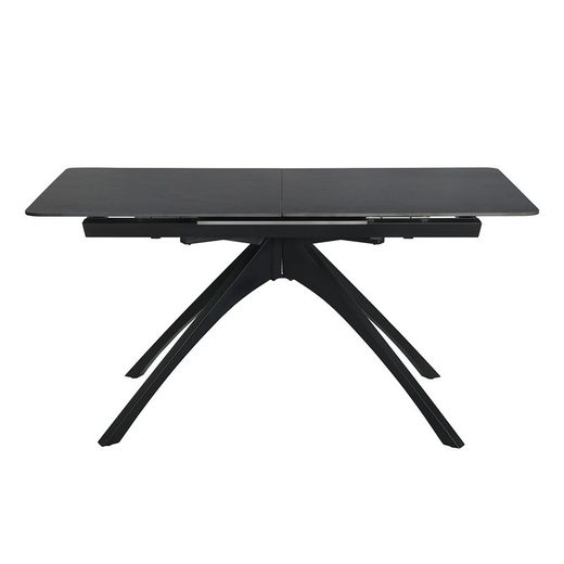 Tavolo da pranzo allungabile, 150-200 x 85 x 76 cm, in pietra sintetica e metallo colore grigio scuro e nero | Collezione Beca