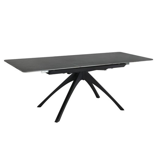 Tavolo da pranzo allungabile, 150-200 x 85 x 76 cm, in pietra sintetica e metallo colore grigio scuro e nero | Collezione Beca
