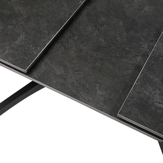 Tavolo da pranzo allungabile, 150-200 x 85 x 76 cm, in pietra sintetica e metallo colore grigio scuro e nero | Collezione Beca