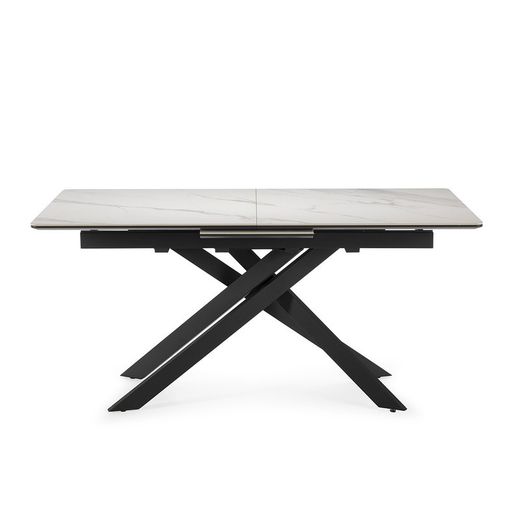 Tavolo da pranzo allungabile, 160-200 x 89,5 x 76 cm, in pietra sintetica e metallo bianco e nero | Collezione Belma