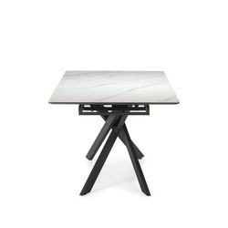 Tavolo da pranzo allungabile, 160-200 x 89,5 x 76 cm, in pietra sintetica e metallo bianco e nero | Collezione Belma
