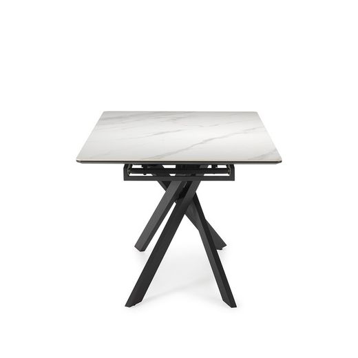 Tavolo da pranzo allungabile, 160-200 x 89,5 x 76 cm, in pietra sintetica e metallo bianco e nero | Collezione Belma