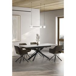 Tavolo da pranzo allungabile, 160-200 x 89,5 x 76 cm, in pietra sintetica e metallo bianco e nero | Collezione Belma