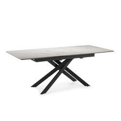Tavolo da pranzo allungabile, 160-200 x 89,5 x 76 cm, in pietra sintetica e metallo bianco e nero | Collezione Belma