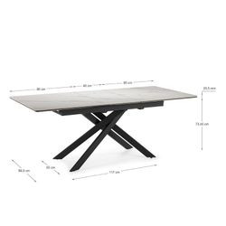 Tavolo da pranzo allungabile, 160-200 x 89,5 x 76 cm, in pietra sintetica e metallo bianco e nero | Collezione Belma