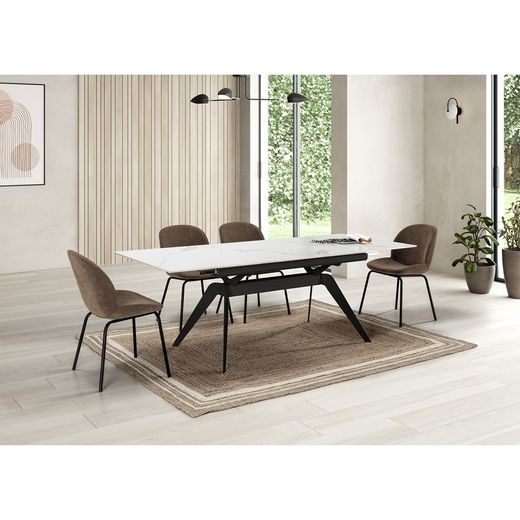 Tavolo da pranzo allungabile, 160/220 x 90 x 76 cm, in ceramica e metallo bianco e nero | Collezione Lula