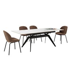Tavolo da pranzo allungabile, 160/220 x 90 x 76 cm, in ceramica e metallo bianco e nero | Collezione Lula