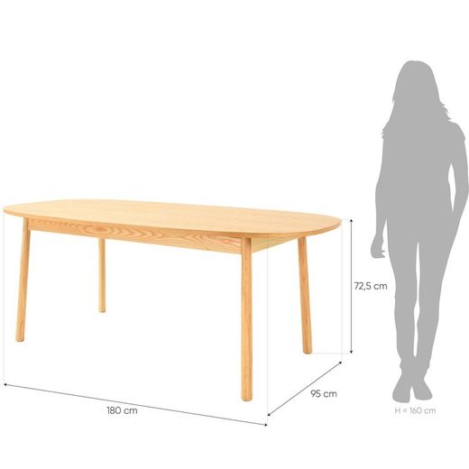 Mesa de comedor. Madera natural (180  x  95  x  72,5 cm) |  Colección Serie Beksand