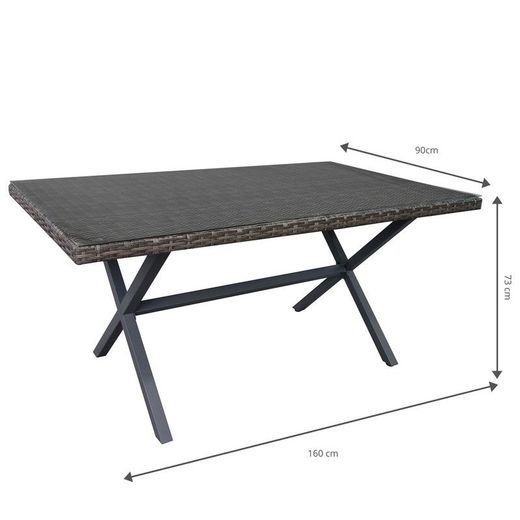 Tavolo da pranzo da giardino, 160 x 90 x 73 cm, in resina sintetica grigia | Collezione Varenna