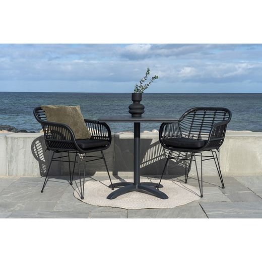 Mesa de comedor para jardín, 70 x 70 x 72 cm, de polietileno y aluminio en negro | Colección  Chicago