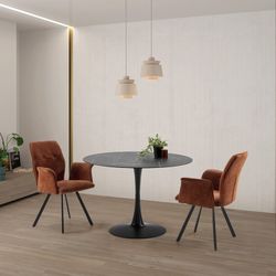 Tavolo da pranzo rotondo, 110 x 110 x 75 cm, in vetro e metallo nero | Collezione Ada