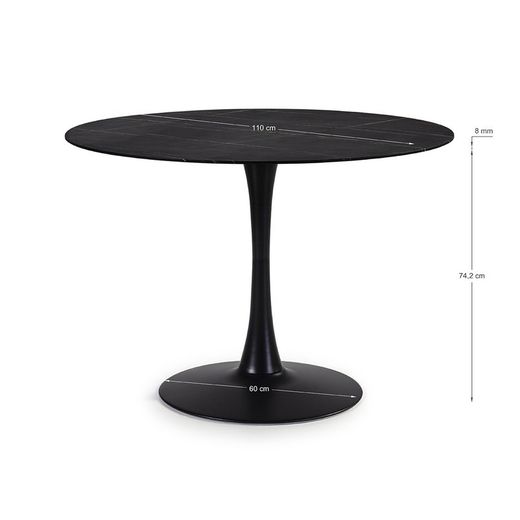 Tavolo da pranzo rotondo, 110 x 110 x 75 cm, in vetro e metallo nero | Collezione Ada