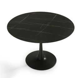 Tavolo da pranzo rotondo, 110 x 110 x 75 cm, in vetro e metallo nero | Collezione Ada