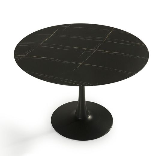 Tavolo da pranzo rotondo, 110 x 110 x 75 cm, in vetro e metallo nero | Collezione Ada