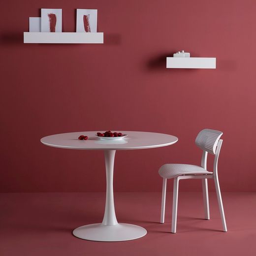 Tavolo da pranzo rotondo, 110 x 110 x 75 cm, in legno e metallo bianco | Collezione Oda
