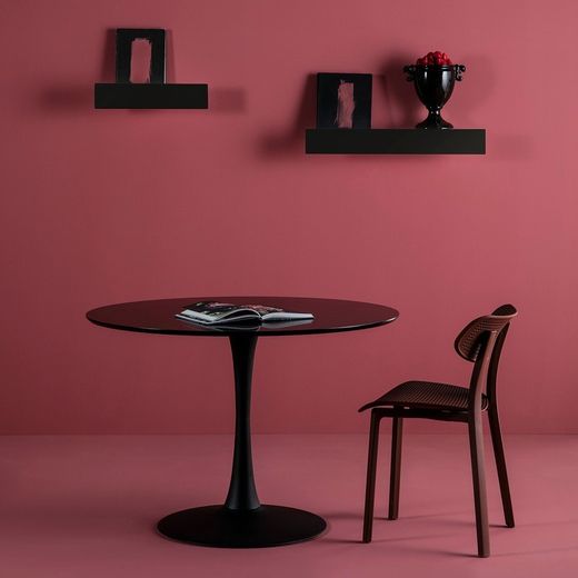 Tavolo da pranzo rotondo, 110 x 110 x 75 cm, in legno e metallo nero | Collezione Oda