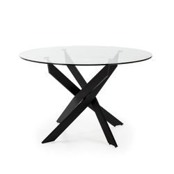 Mesa de comedor redonda, 120 x 120 x 76 cm, de cristal en transparente  y negro  | Colección Ruth