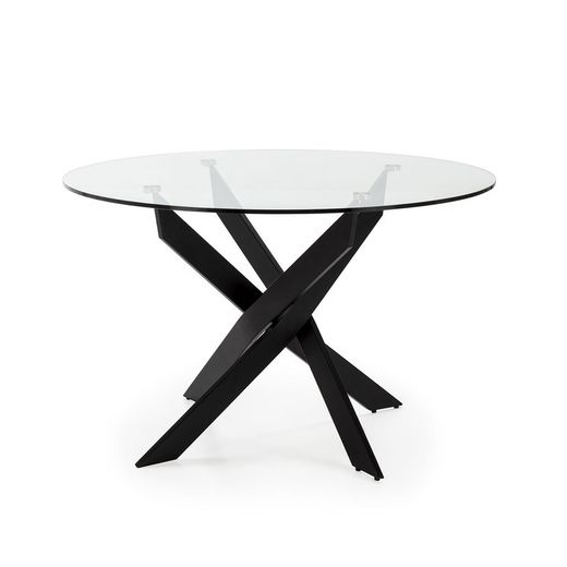 Mesa de comedor redonda, 120 x 120 x 76 cm, de cristal en transparente  y negro  | Colección Ruth