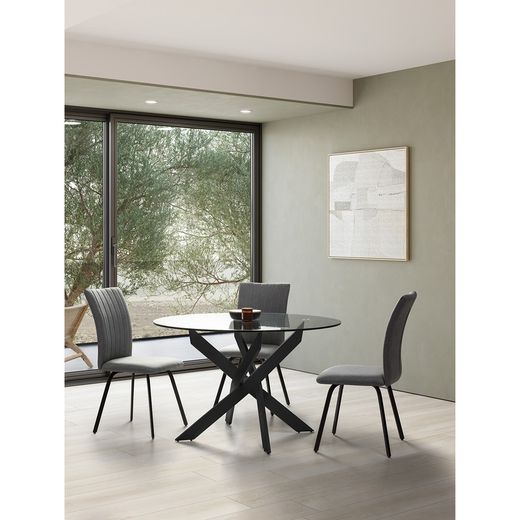 Mesa de comedor redonda, 120 x 120 x 76 cm, de cristal en transparente  y negro  | Colección Ruth