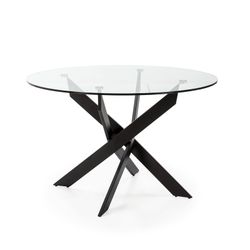 Mesa de comedor redonda, 120 x 120 x 76 cm, de cristal en transparente  y negro  | Colección Ruth