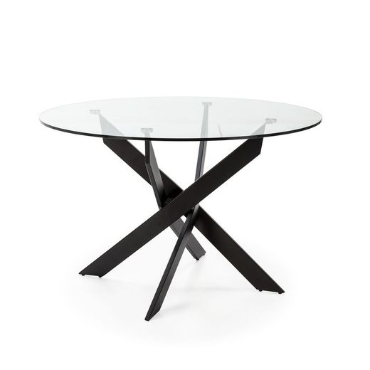 Mesa de comedor redonda, 120 x 120 x 76 cm, de cristal en transparente  y negro  | Colección Ruth