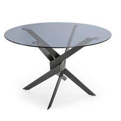 Tavolo da pranzo rotondo, 120 x 120 x 76 cm, in vetro temperato e metallo nero e grigio | Collezione Jenna