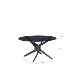 Tavolo da pranzo rotondo, 120 x 120 x 76 cm, in vetro temperato e metallo nero e grigio | Collezione Jenna