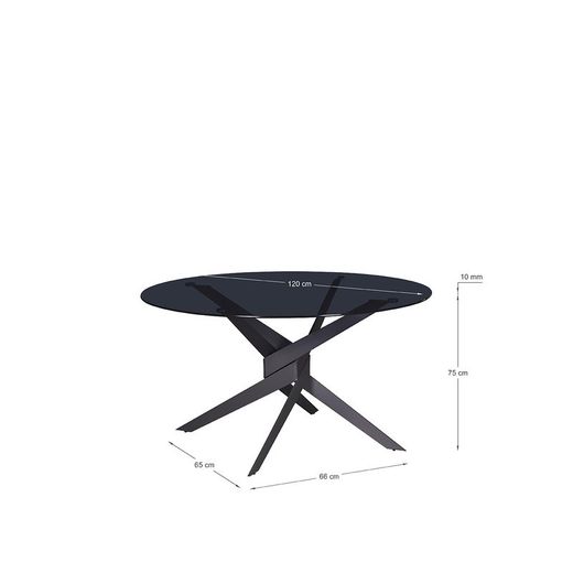 Tavolo da pranzo rotondo, 120 x 120 x 76 cm, in vetro temperato e metallo nero e grigio | Collezione Jenna
