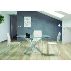 Tavolo da pranzo rotondo, 120 x 120 x 76 cm, in vetro temperato e metallo, trasparente e bianco | Collezione Ruth